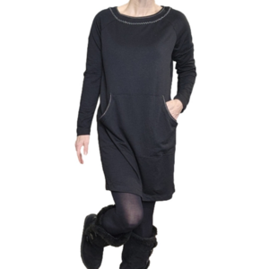 Jersey Dress Black color Embroidery Pocket Oversized MAX STUDIO NWT